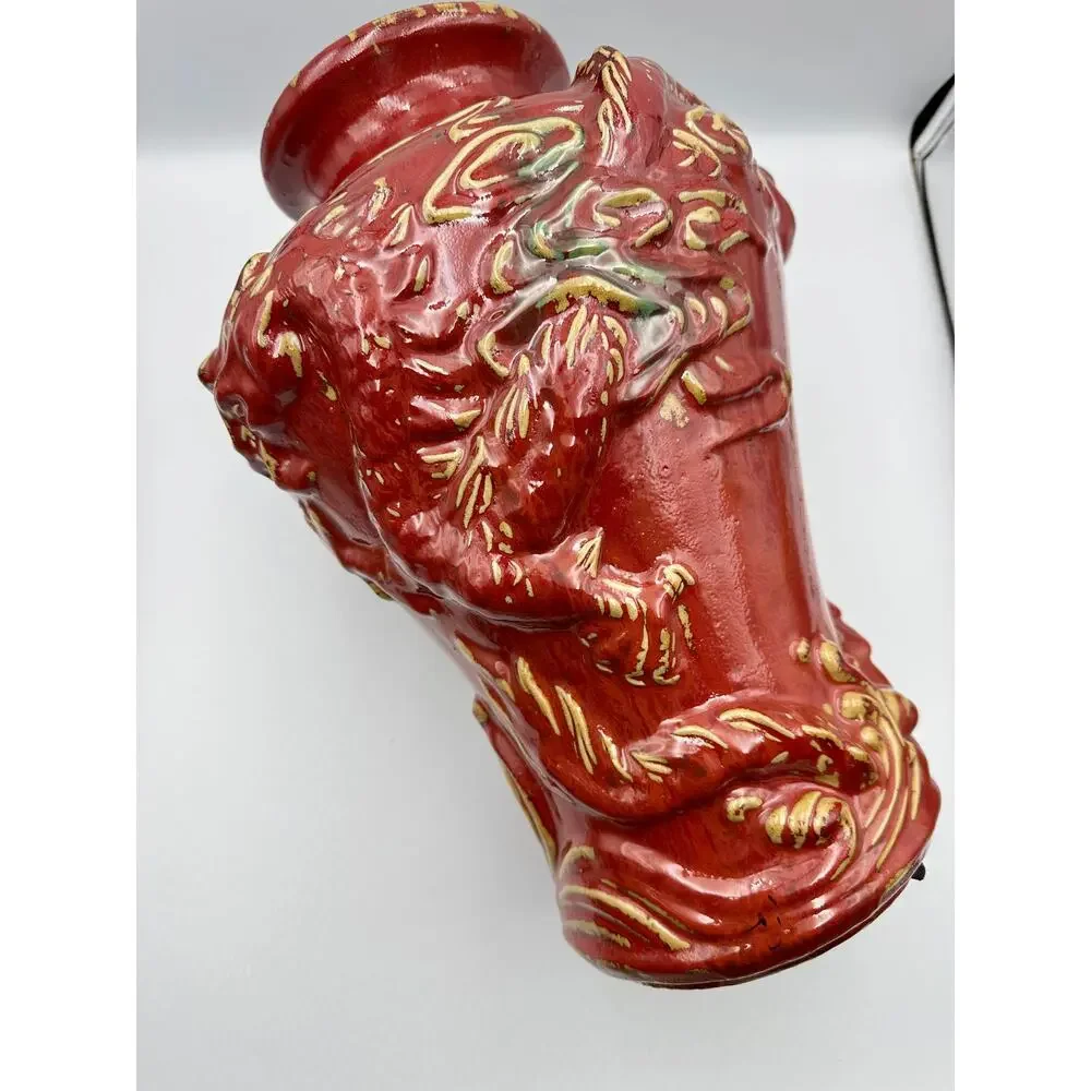Chinese Vintage Sang de Boeuf Oxblood Glaze Ceramic Vase with Twin Dragons